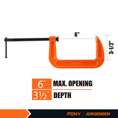 Six Inch C Clamp Set For Woodworking And DIY Projects, Beefy 1000 Lb Load Capacity, Two Pack, Ductile Iron Construction, 6 Inch Opening
