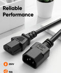 Built Tough Rock Solid 10 Foot Power Extension Cord 2 Pack With 18 Awg Heavy Gauge Wiring C14 Male To C13 Female Connector For Server Racks Pdu And Ups showing two black connectors.