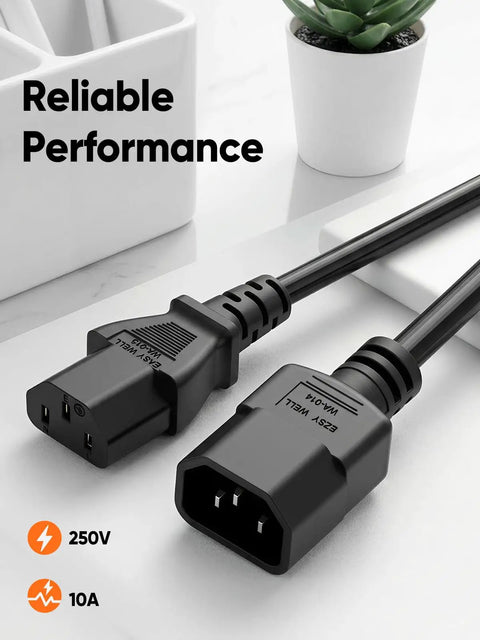 Built Tough Rock Solid 10 Foot Power Extension Cord 2 Pack With 18 Awg Heavy Gauge Wiring C14 Male To C13 Female Connector For Server Racks Pdu And Ups showing two black connectors.