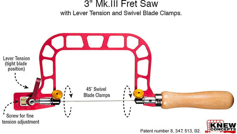 3 Inch Mk III Fret Saw With Lever Tension And Swivel Blade Clamps, Lightweight Design, Includes 15 TPI Blade For Precise Cuts