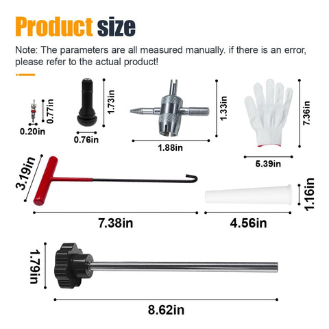 Quick Change Tire Valve Stem Tool Kit With Valve Core Remover And 4 Way Wrench, Includes 5 TR413 Cores, component sizes