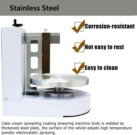 Automatic Electric Cream Spreader For Cake Decorating And Frosting Smoothing with stainless steel blade and base.