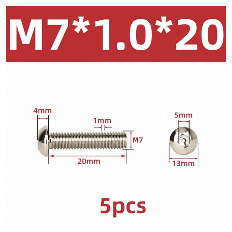 Top Shelf ZENFORX M7x1.0 Button Head Socket Bolts With Nickel Plating, 20mm long, 5 pieces, durable fasteners for tough jobs.