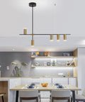 Modern Kitchen Island Light With Remote Dimmable LED Linear Pendant Light 39.3 Inch Black And Gold above dining table