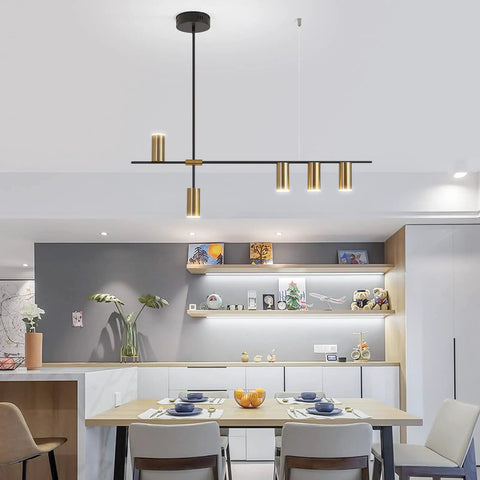 Modern Kitchen Island Light With Remote Dimmable LED Linear Pendant Light 39.3 Inch Black And Gold above dining table