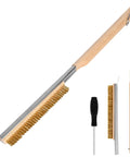Long Reach Pizza Oven Cleaning Brush With Stainless Steel Scraper And Screwdriver 21 Inch Handle No Scratch Brass Bristles
