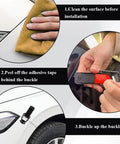 2 Pack Bumper Clips Quick Release Fasteners For Cars, Carbon Fiber Look, shown in installation steps on vehicle