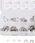 120 Piece E Clips Assortment Kit Heat Treated External Retaining Clips Stainless Steel Snap Rings 1.5mm to 10mm for Bearings and Gears in a Handy Organized Slot Case, clear box with 6.0-9.0mm compartments