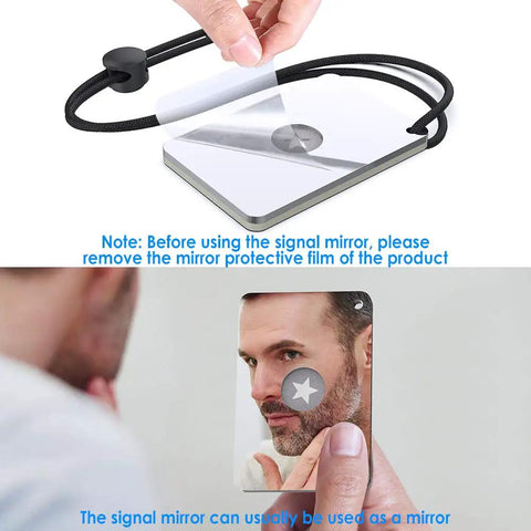 Military Grade Signal Mirror Survival Tool With Small Compass And Whistle Grab And Go 3x2 Inch Reflector with protective film.