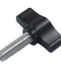 Four Pack Of 1/4 To 20 By 3/4 Inch Stainless Steel Thumb Screws Built Tough With A Knurled Grip And Rust Resistant Coating Offering No Sweat Upgrades For Woodworking Shops Or Machinery Assembly On Demand - close-up of black knob and silver threaded shaft