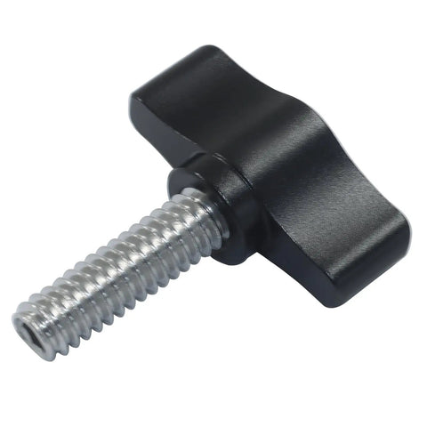 Four Pack Of 1/4 To 20 By 3/4 Inch Stainless Steel Thumb Screws Built Tough With A Knurled Grip And Rust Resistant Coating Offering No Sweat Upgrades For Woodworking Shops Or Machinery Assembly On Demand - close-up of black knob and silver threaded shaft