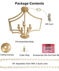 Package contents of Five Light Gold Pendant Chandelier For Dining Room Living Room Bedroom And Kitchen Island W19 H24 Inches