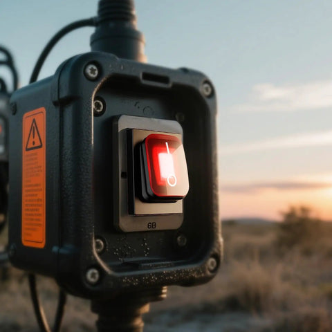 Heavy Duty 30A IP65 Waterproof Toggle Rocker Switch 12-24V LED On Off DPST Snap-In Mount on outdoor panel with sunset background