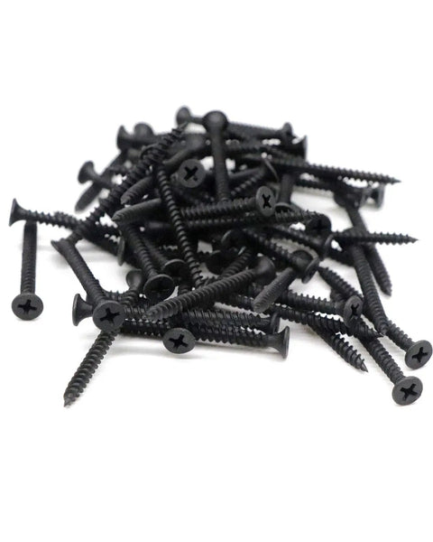 Tough As Nails Six X Two Inch Drywall Screws Featuring Slick Black Phosphate Coating and Flawless Bugle Heads in a pile.