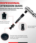 Professional extension bars with ball hole at drive end and spring-loaded secure lock for 1/4 Inch Drive Universal Impact Socket Set
