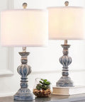Coastal Vintage Table Lamps Set of 2 For Living Room And Bedroom, 22.75 Inch Tall, Aqua Blue Washed Finish With White Linen Shades