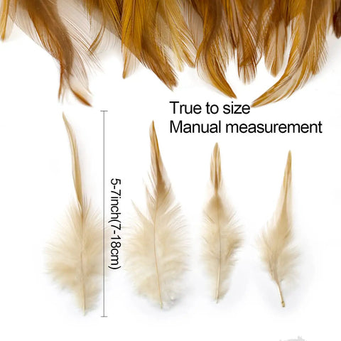 200 Pieces 5 To 7 Inch Nature Saddle Hackle Rooster Feathers For Crafts Natural Pheasant Neck Feathers size comparison