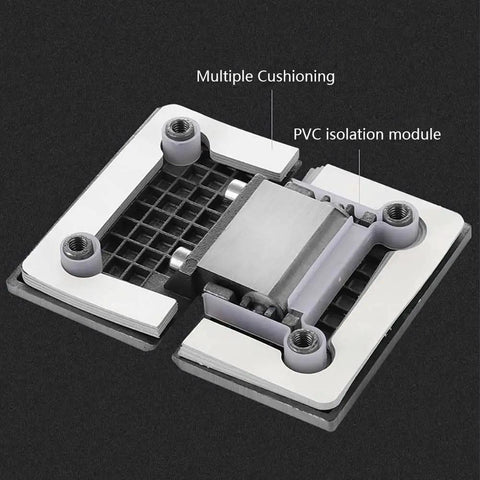 Beefy Adjustable Shower Door Hinges 90 135 180 Degrees 304 Stainless Steel Brushed Finish hinge with PVC isolation module.