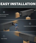 Installation steps for Steel Pergola Kit With T Shaped 3 Way Corner Brackets For 4x4 Lumber Posts displayed with tools.