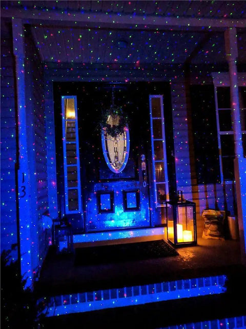 Outdoor Christmas Laser Projector Lights With Remote Control RGB Firefly Motion Effects on porch