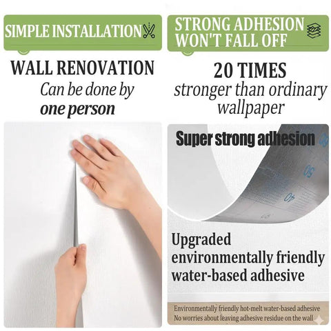 Image showing Big Time Thermal Insulating Wallpaper Self Adhesive Peel And Stick Wall Covering Waterproof Soundproof DIY installation steps.