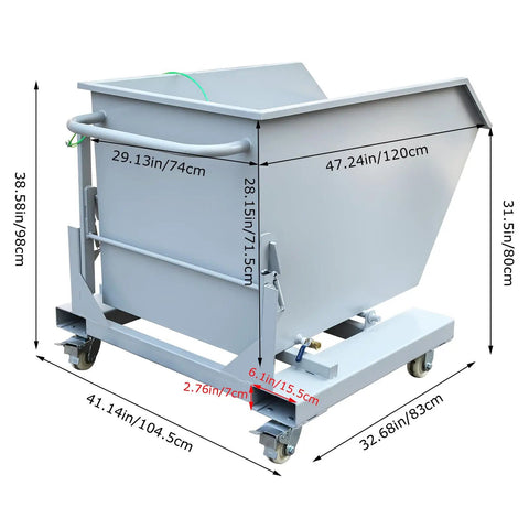 Heavy Duty Self Dumping Hopper With Slick Swivel Casters Built Tough For Dual Forklift And Manual Material Moves Features Rock Solid Welded Steel Frame dimensions and drainage details
