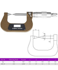 Professional Mechanical Outside Diameter Micrometer Zero To Twenty Five Millimeter Dual Tip Keyway Groove Depth Gage with display and measurements.