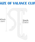 Top Shelf 12 Pack Of 1 Inch White Plastic Valance Clips For Window Blinds size display showing 1 inch and 0.47 inch measurements.