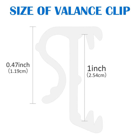 Top Shelf 12 Pack Of 1 Inch White Plastic Valance Clips For Window Blinds size display showing 1 inch and 0.47 inch measurements.