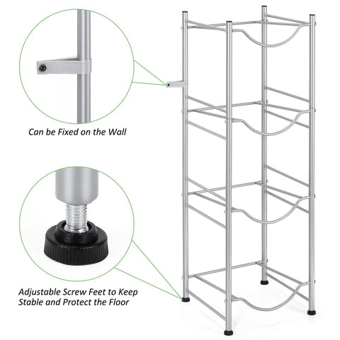 4 Tier Water Jug Rack Stand For 5 Gallon Jugs, Detachable Dispenser Holder, Heavy Duty Steel With Adjustable Feet