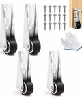 Built Tough Vertical Track Roller Wheels With Quiet Rubber Casters For Sliding Barn Doors And Cabinets 110 Lb Bottom Support Kit, 4 piece set, featuring rubber wheels and metal brackets.