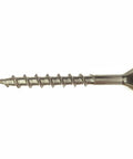 Built Different Stainless Steel Deck Screws Bugle Head Star Drive Partial Thread Bright Finish Tough As Nails Wood Fencing Composite Board Assembly Outdoor Project No Sweat Installation Heavy Duty Fasteners 50 Pack Size 12 By 4 Inch Type Seventeen Point single screw showing bugle head and sharp tip on white background