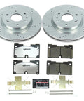 PowerStop front brake kit with two drilled rotors and four carbon-ceramic pads for Cadillac Escalade and Silverado 1500