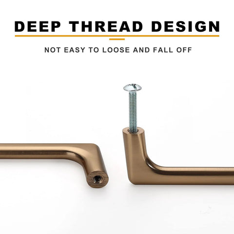 Close-up of Champagne Bronze Cabinet Pulls 5 Inch 128mm 10 Pack showing deep thread design with screw.