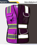 Nine Pocket Women Hi Vis Reflective Safety Vest With Mesh Neon Purple Fabric Yellow Extended Trim And Reflective Strips ANSI Compliant Large Size