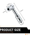90 Degree Right Angle Grease Gun Coupler for Tight Spaces, heavy-duty steel fitting tool with 3-jaw spring-lock adapter.