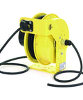 Heavy Duty Retractable Power Cord Reel With Constant Tension For Festoon Systems, 50 Foot 12/3 Soow Cable, 35 Amp Tough As Nails Industrial Grade Nema 4X Yellow Workhorse with visible black cable.