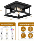 2 Light Flush Mount Ceiling Light Fixture In Farmhouse Industrial Vintage Style for Kitchen Bedroom Hallway and Entryway, dimensions shown