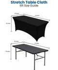 Spandex Tablecloth 2 Pack Black 6Ft Stretch, Tight Fit, Washable and Wrinkle-Resistant Rectangular Patio Table Cover, size guide image