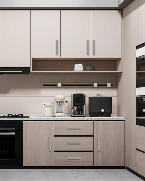 Modern kitchen with 30 Pack 5 Inch Cabinet Pulls Satin Nickel Stainless Steel Kitchen Hardware Drawer Handles installed on cabinets