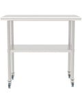 Stainless Steel Work Table With Casters And Undershelf, Flat Top Commercial Prep Table For Kitchen, Restaurant Or Garage, Heavy Duty