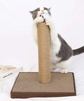 Cat playing with a scratching post wrapped in natural jute rope, showcasing its use for pet care and durability.
