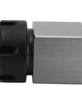 Heavy Duty Square Collet Chuck Block Made From Solid Carbon Steel For CNC Lathe Machines With Quick Clamp Action and Tight Hold on ER25 ER32 ER40 tooling, side view.