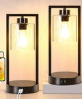 Industrial Table Lamps Set of 2 with Touch Control and USB Ports 3 Way Dimmable Nightstand Lamps, Black Finish, Modern Farmhouse Style