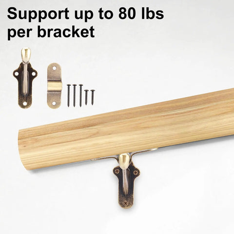 Rock Solid Handrail Stair Brackets For Staircases Heavy Duty Zinc Alloy Railing Supports With Screws Antique Brass Finish Easy Peasy Install Indoor Outdoor Pack Of Four, showing bracket mounted on wood with screws.