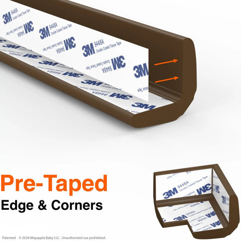 Foolproof Fireplace Edge And Corner Protectors Keep Littles Safe With An Extra Wide Nine Foot Strip And Two Tight Corners Soft Nbr Foam Guards, showing pre-taped brown foam.