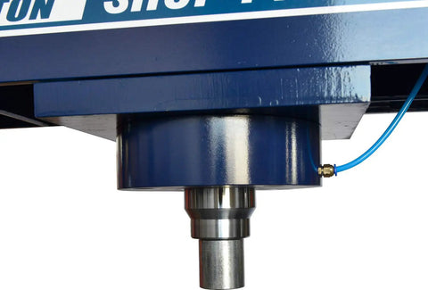 Detail of the hydraulic cylinder on the Badass Heavy Duty Steel H Frame 50 Ton Hydraulic Shop Press with foot pump.