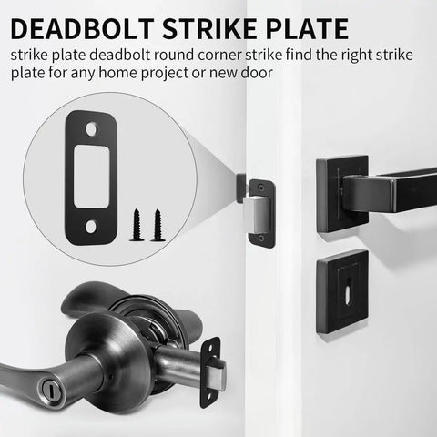 Two Pack Deadbolt Strike Plate With Backplate, 1 Inch By 2.25 Inch Round Corner Door Strike Plate In Matte Black installed on door