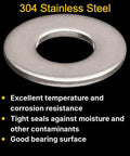 Fender washer, 304 stainless steel, 1/4 in hole, 1-1/4 in outer diameter.