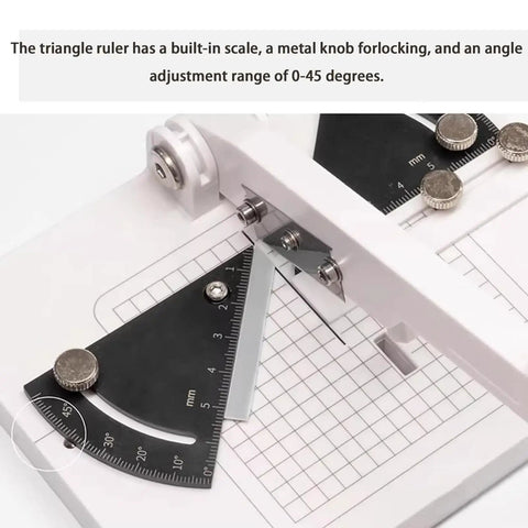 Pro Grade Manual Model Angle Cutter For Wood Ship Hulls, 0 to 45 Degrees with scale, 0.23mm blade, grid base close-up